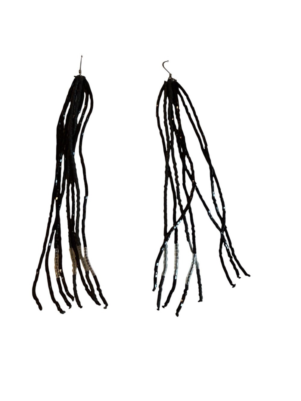 Black Beaded Fringe Drop Earrings Women Jewelry